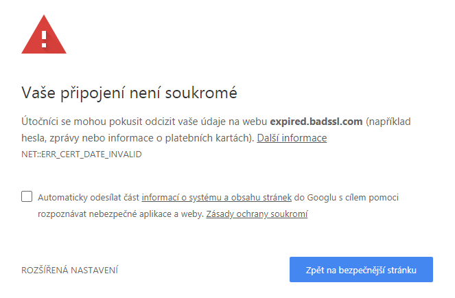 Certificat SSL expiré (Chrome)